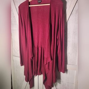 Torrid Burgundy Wine Open Waterfall Front Long Sleeve Drapey Cardigan 3X
